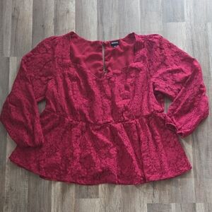 Torrid Burgundy Sweetheart Neckline Preplum Lace Blouse